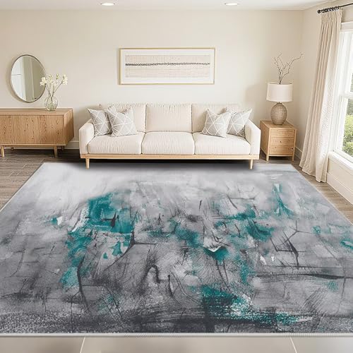 DJHWWD Waschbare Teppiche 100X140cm,Grau Moderne Abstraktion Antirutsch,Kurzflor,Kuschelig Weich für Vorzimmer,Büro,Wohnzimmer von DJHWWD