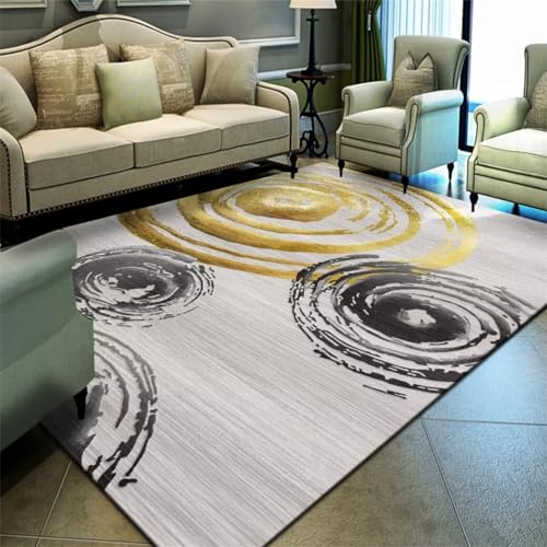 DJHWWD Waschbare Teppiche Teppich Gross Moderner langlebiger Outdoor-Teppich mit Kreismuster 200x300CM grau Hübscher Teppich bodenschutzmatte Teppich von DJHWWD