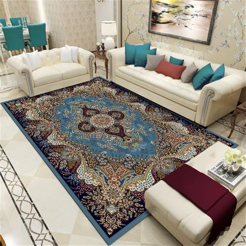 DJHWWD Waschbare Teppiche Wohnzimmer Outdoor Teppich Groß grosser Mehrfarbiger Vintage-Blumenteppich 60x110CM blau läufer kuschel von DJHWWD