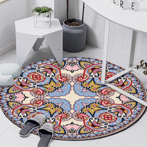 DJHWWD Waschbarer Aesthetic Teppich Rutschfester Weicher Vintage Blau Fussmatten für Gaming Zimmer,Esstisch,Terassenaussen 80X80cm von DJHWWD