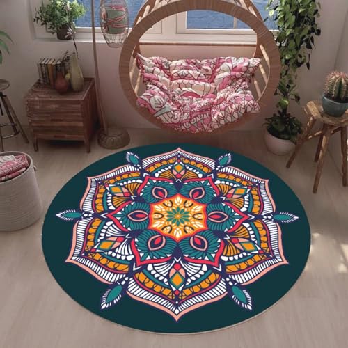 DJHWWD Waschbarer Flurteppich Anti Rutsch Weich Großer Blaue Runde für Vorzimmer,Gaming Zimmer,Schreibtischstuhl 180X180cm von DJHWWD
