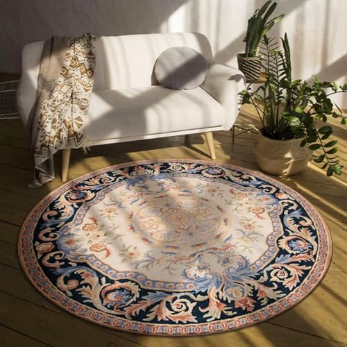 DJHWWD Waschbarer Teppich Bürostuhl Geeignet Rutschfester Weich Vintage Rund für Mädchen Kinderzimmer,Jugendzimmer,Fliesen 100X100cm von DJHWWD