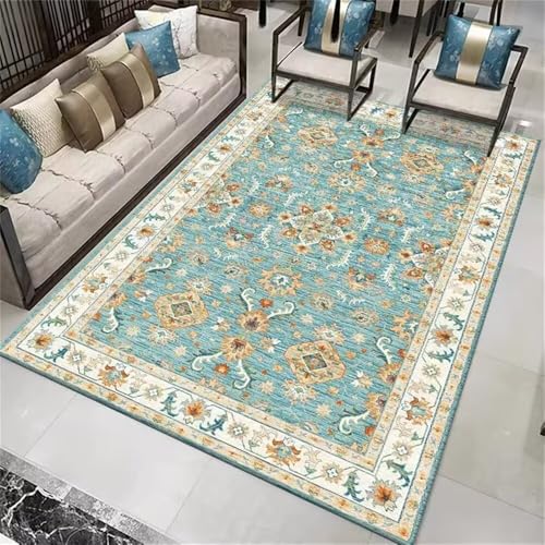 DJHWWD Waschsauger Teppich Carpet Living Room Teppischsclafzimmer Vintage Blumen 90x120CM blau Waschbarer Designer DJHWWD Waschsauger Teppich Carpet Living Room Teppischsclafzimmer Vintage Blumen 90x120CM blau Waschbarer Designer von DJHWWD