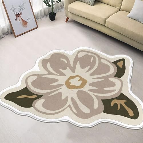 DJHWWD Weich Teppich Esstisch Beige 160x160CM,Blumenmuster für Küche,Haustür,Innen von DJHWWD