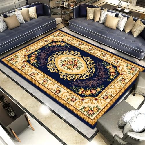 DJHWWD Wohnzimmer Teppich Mädchen Kinderzimmer Gelber Vintage-Blumenteppich 80x150CM blau schlafzimmerteppich langfloorteppiche lässig nach Hause Dekoration von DJHWWD
