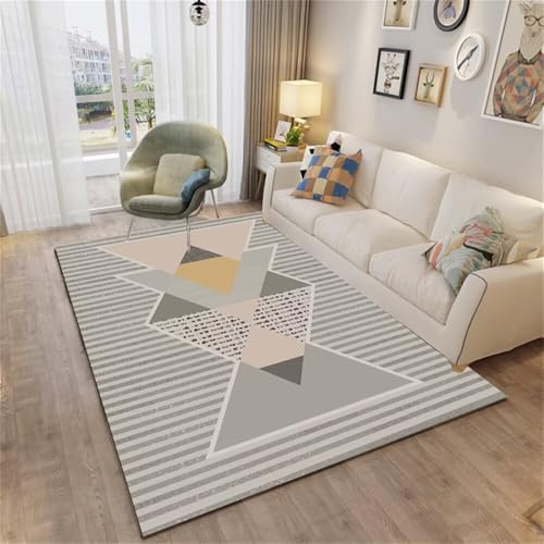 DJHWWD Wohnzimmer Teppichboden Waschbare Teppiche Altrosa moderner gestreifter Teppich 160x230CM Grau Deko Waschbarer Kinderzimmer schlaffen Zimmer von DJHWWD