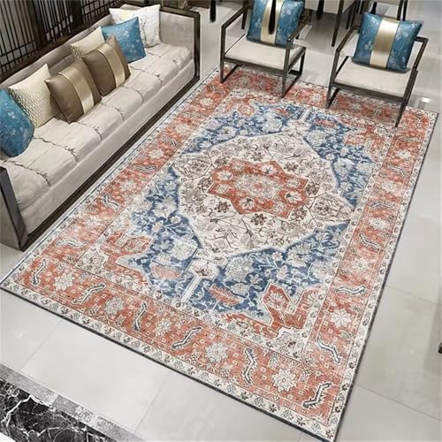DJHWWD Wohnzimmers Teppichs Teppich Muster Wohnzimmerteppich Orangener Vintage-Blumenteppich 90x120CM blau kinderzimmer waschbar Anti Rutsch von DJHWWD