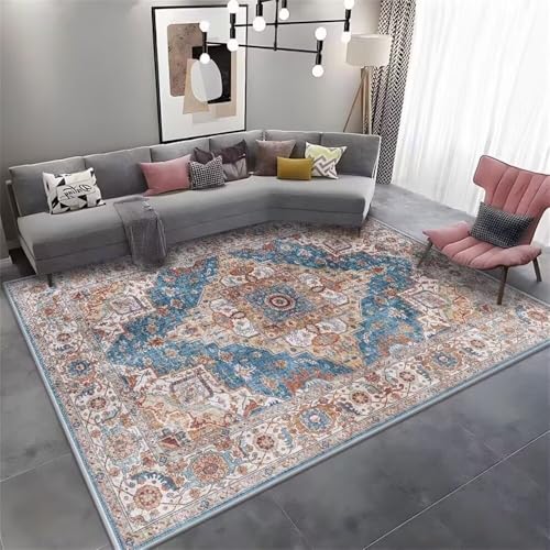DJHWWD Wohnzimmerteppich Kinderteppich Waschbar Teppich Fußbodenheizung Geeignet Bunter Vintage-Blumenteppich 70x140CM blau Waschmaschine Teppiche Schlafzimmer Kleiner von DJHWWD