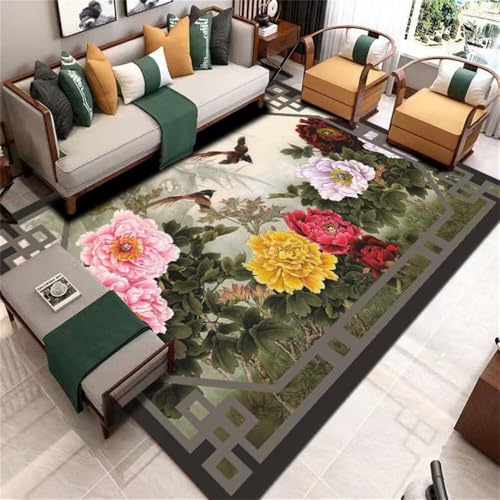 DJHWWD XXL Teppich Kuscheliger Wohnzimmerteppich Rosa orientalischer Blumenteppich 80x150CM Grün Teppiche Waschbar Design von DJHWWD