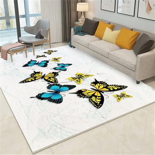DJHWWD Zimmer Teppich Teppiche Schlafzimmer Kleiner Blauer und gelber Zierteppich 140x200CM Grau büro bodenmatte Vorleger langfloorteppiche von DJHWWD