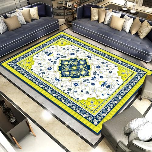 DJHWWD rutschfest Waschbar Outdoorteppiche Teppiche Groß Für Wohnzimmer Grüner Grauer Blumenteppich 160x230CM blau Moderne Esszimmerdekoration Teppich Designer grosser von DJHWWD