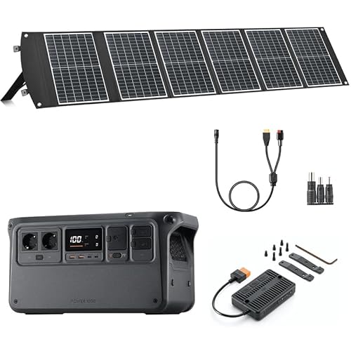 DJI Power 1000, 1024 Wh Solargenerator mit 1 x 100 W faltbarem Solarpanel, 1× DC5521 Female auf Anderson 30A/XT60 Female Adapter, 1× DC 3-in-1 Adapter, 1x MPPT, Off-grid für Camping & Wohnmobile. von DJI