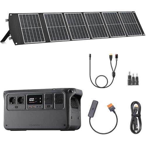 DJI Power 1000, 1024 Wh Solargenerator mit 1 x 100 W faltbarem Solarpanel, 1× DC5521 Female auf Anderson 30A/XT60 Female Adapter, 1× DC 3-in-1 Adapter, Autoladestecker-zu-SDC-Kabel (12 V/24 V). von DJI