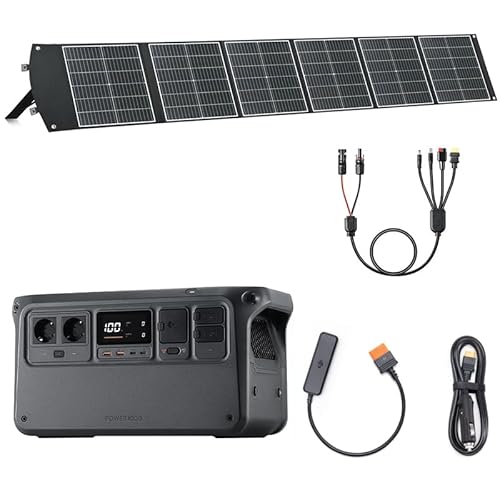 DJI Power 1000, 1024 Wh Solargenerator mit 1 x 200 W faltbarem Solarpanel, 1× DC5521 Female auf Anderson 30A/XT60 Female Adapter, 1× DC 3-in-1 Adapter, Autoladestecker-zu-SDC-Kabel (12 V/24 V). von DJI
