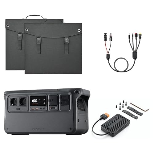 DJI Power 1000, 1024 Wh Solargenerator mit 2 x 200 W faltbarem Solarpanel, MC4 auf DC5525 Male / DC7909 Male/Anderson 30A / XT60 Female, 1x MPPT, Off-grid für Camping & Wohnmobile. von DJI