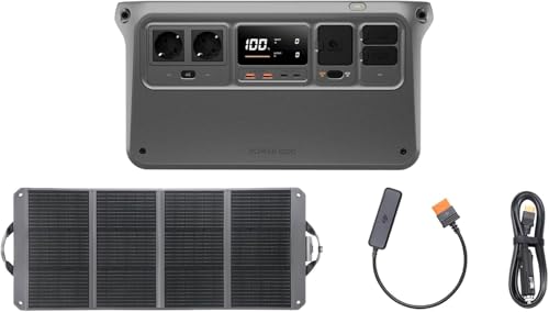 DJI Power 1000 tragbare Powerstation, 1024 Wh Solargenerator mit 1×120W Solarpanel, Autoladekabel (12V/24V), für Camping/Wohnmobile, 70 Min. Schnellladung, 2200W Dauerleistung. von DJI