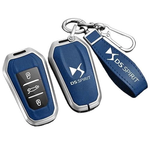 DJJNHF Schlüsselschutzhülle für Auto für DS 3 Crossback 2019-, Stoßfestigkeit und Staubdichtigkeit für Autobesitzer im Alltag und Auf Reisen,Blue- Silver Keychain von DJJNHF