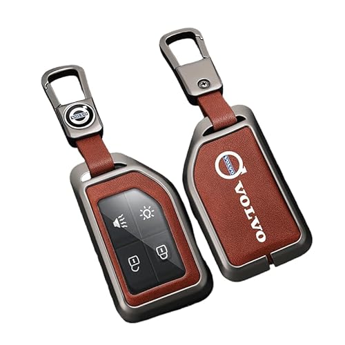 DJJNHF Schlüsselschutzhülle für Auto für Volvo XC60 I 2013-2017, Stoßfestigkeit und Staubdichtigkeit für Autobesitzer im Alltag und Auf Reisen,Brown- bla-ck Square Ring von DJJNHF