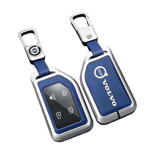 DJJNHF Schlüsselschutzhülle für Auto für Volvo Xc60 Recharge 2018-2023, Stoßfestigkeit und Staubdichtigkeit für Autobesitzer im Alltag und Auf Reisen,Blue- Silver Square Ring von DJJNHF