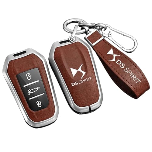 Schlüsselschutzhülle für Auto für DS7 DS 7 Crossback 2018 2020 2021 2022 2023 2024, Stoßfestigkeit und Staubdichtigkeit für Autobesitzer im Alltag und Auf Reisen,Brown- Silver Keychain von DJJNHF