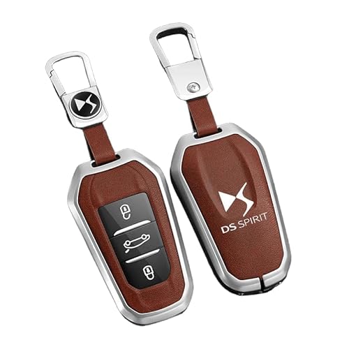 Schlüsselschutzhülle für Auto für DS7 DS 7 Crossback 2018 2020 2021 2022 2023 2024, Stoßfestigkeit und Staubdichtigkeit für Autobesitzer im Alltag und Auf Reisen,Brown- Silver Square Ring von DJJNHF