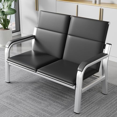 DJJYCTNM 2-Sitzer-Gäste- und Empfangsstühle mit Armlehnen, PU Wartezimmerbank, Empfangsbereich-Sofa für Büro und Lobby(Black) von DJJYCTNM