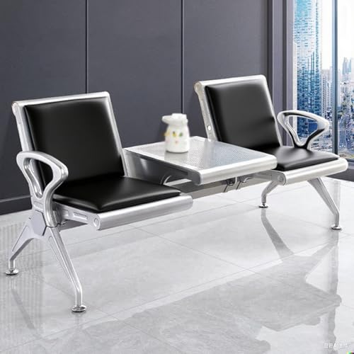 DJJYCTNM 2-Sitzer-Sitzbank für Wartezimmer, Robuste Wartestühle mit Armlehne und Couchtisch, PU-Gartenbank für Flughafenklinik-Krankenhausbank(Black) von DJJYCTNM