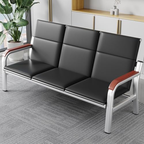 DJJYCTNM 3-Sitzer Sitzbank für Wartezimmer mit Armlehnen, Langlebige PU-Lobby-Empfangsbank, Besucherstuhl für Büro, Krankenhaus, Flughafen, Bank und Lobby(Brown) von DJJYCTNM