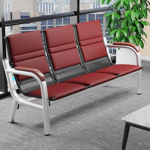 DJJYCTNM 3-Sitzer Wartezimmerstühle und Sofas Empfangsmöbel, Sitzbank für Wartezimmer, PU-Büro-Gästeempfangsbank mit Rückenlehne, Kopfstütze und Armlehnen(Red) von DJJYCTNM