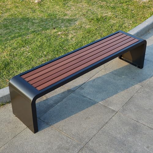 Gartenbank, 2-Sitzer-Terrassenstuhl aus Stahl mit Lattensitz und Verstärkter Querstrebe, Terrassen-Sofa ohne Rückenlehne for Den Garten, Hinterhof, Park(Color:Black-A,Size:120*40*45cm/47*16*18in) von DJJYCTNM