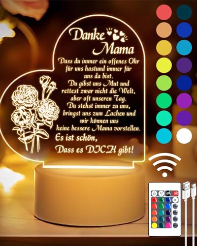 DJLLA Geschenke für Mama von Tochter und Sohn, Mutter Geschenk, Mama Geburtstagsgeschenke, Weihnachtsgeschenke für Mama, Mama-Geschenke für Muttertag, Erntedankfest, Acryl-USB-Nachtlichter, 16 Farben von DJLLA