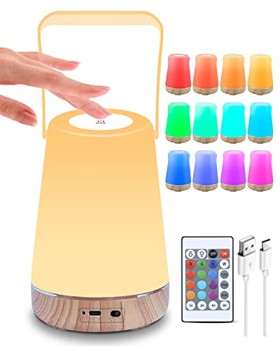 Night lamp Tragbares Nachttischlampe Touch Dimmbar,Weihnachten Geschenk LED Nachtlicht Kinder mit Touch-Funktion und Fernbedienung,13 Farben RGB Farbwechsel,3 Modi,USB Aufladbar,Schlafzimmer Party Bar von DJLLA