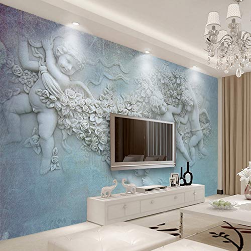Benutzerdefinierte Fototapete Klassische Ölgemälde im europäischen Stil Kleiner Engel 3D Stereoskopisches Wohnzimmer Wandbild Dekor Tapete,350cm(W) x 250cm(H) von DJMJHG