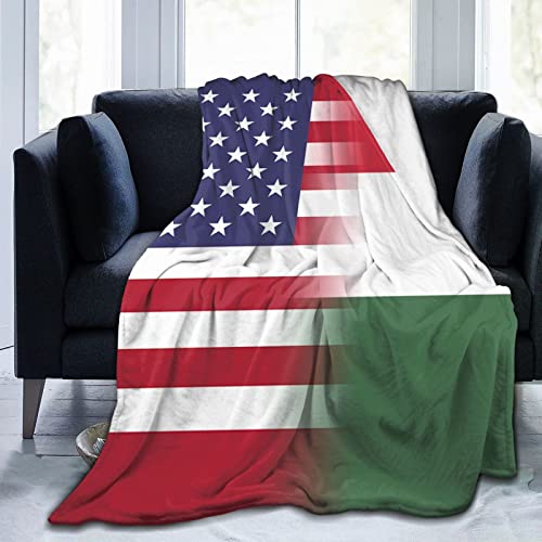 Amerikanische Flagge und ungarische Flagge, ultraweiche Flanell-Fleece-Decke, ganzjährig, Wohnzimmer/Schlafzimmer, warme Überwurf-Bettdecke von DJNGN