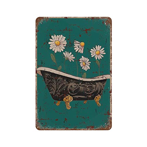 Badewanne Gänseblümchen Blume Metallschild Vintage Aluminium Schild Eisen Malerei Zinn Poster Dekor für Badezimmer Toilette Bar Cafe Home Wanddekoration Geschenkideen von DJNGN