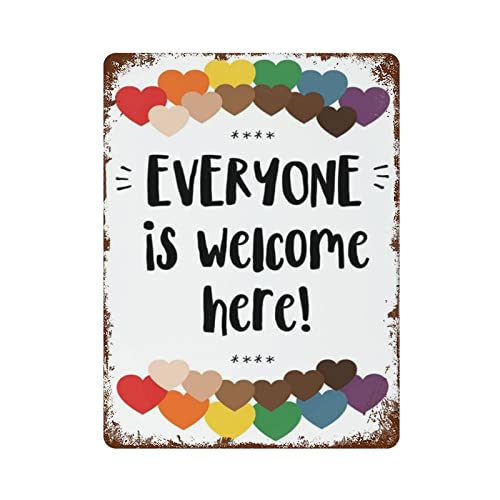 DJNGN „Everyone Is Welcome Here“ Metallschild, Vintage-Aluminiumschild, Eisenmalerei, Blechschild für Bar, Männer, Höhle, Café, Outdoor, Garage, Zuhause, Wanddekoration, Geschenke von DJNGN