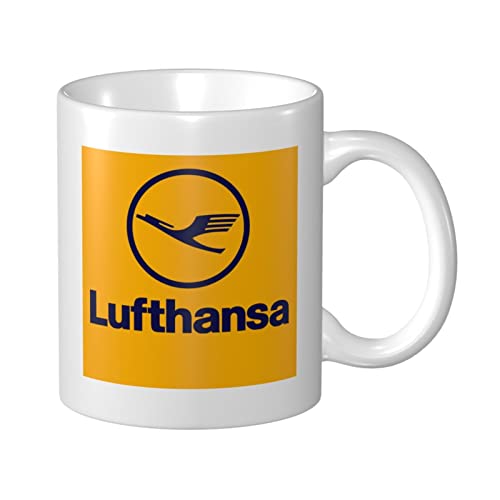 DJNGN Lufthansa Keramikbecher, weiß, klassische Kaffeetasse, Teetassen, Wassertasse, Geschenkideen für Mädchen, Jungen, Frauen, Männer, 11 oz von DJNGN