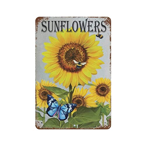 Sonnenblumen-Schmetterlings-Metallschild, Vintage-Aluminiumschild, Eisenmalerei, Blechschild, für Bar, Männer, Höhle, Café, Outdoor, Garage, Zuhause, Wanddekoration, Geschenke von DJNGN