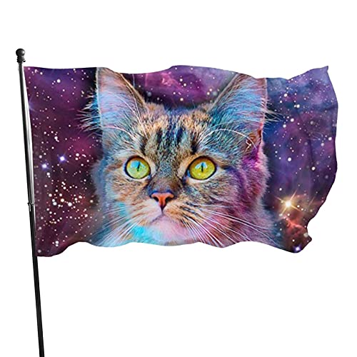 Gartenflagge Stolze Katze mit Weltallflagge Polyester mit 2 Messingösen Banner Lebendige Farbe und farbecht Yard Flag Outdoor Yard Dekoration Flags 3x5 Ft von DJNGN