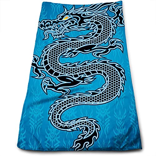 Japanisches Drachen-Handtuch für Badezimmer, Zuhause, Küche, Geschirrtücher, schwarzer Drache auf blauem Hintergrund, Handtuch zum Kochen und Backen, Handtuch zum Kochen und Backen, weiß, schwarz, 68, von DJNGN