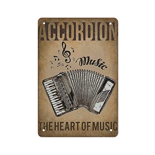 Retro Metallschild Akkordeon The Heart of Music Poster Blechschild Eisen Malerei Küche Badezimmer Garage Bar Café Mann Höhle Wand Heimdekoration Blechposter Innen Außen Schild 20,3 x 30,5 cm von DJNGN