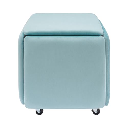 DJOAIUYF 5-in-1-Multifunktionaler-Sofahocker,Stapelbare Sofa Stuhlmit 4 Universalräder,Stapelbarer Kombinationshocker, Sitzwürfel Fußschemel,Sofa-Hocker Beweglich Sitzwürfel (blau) von DJOAIUYF