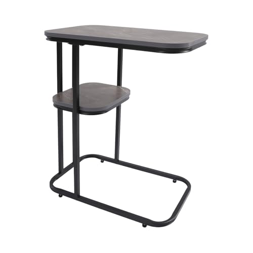 DJOAIUYF C-Form Beistelltisch,C-förmiger Couchtisch, 2-stufiger Sofa-Beistelltisch mit Fußpads,Sofatisch,Nachttisch Side Table Beistelltische Sofa,50 * 30 * 58cm (Schwarz+Grau) von DJOAIUYF
