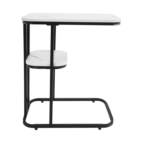 DJOAIUYF C-Form Beistelltisch,C-förmiger Couchtisch, 2-stufiger Sofa-Beistelltisch mit Fußpads,Sofatisch,Nachttisch Side Table Beistelltische Sofa,50 * 30 * 58cm (Schwarz+Weiß) von DJOAIUYF