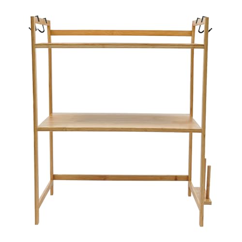 DJOAIUYF Mikrowellenregal,Verstellbares Küchenregal,2-Stufiges Mikrowellenständer für Arbeitsplatte,Mikrowellenhalter Organizer,Mikrowellen Regal,Bäckerregal,Aufbewahrungsregal Organizer (Log Farbe) von DJOAIUYF