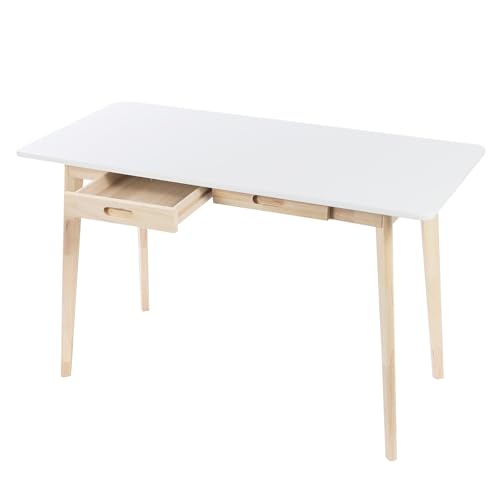 DJOAIUYF Schreibtisch mit 2* Schubladen,Holz Computertisch,Kleiner Bürotisch 120 * 55 * 74 cm,vielseitiger,Schreibtisch für Arbeitszimmer Schlafzimmer Homeoffice (Weiß, Holzfarbe) von DJOAIUYF