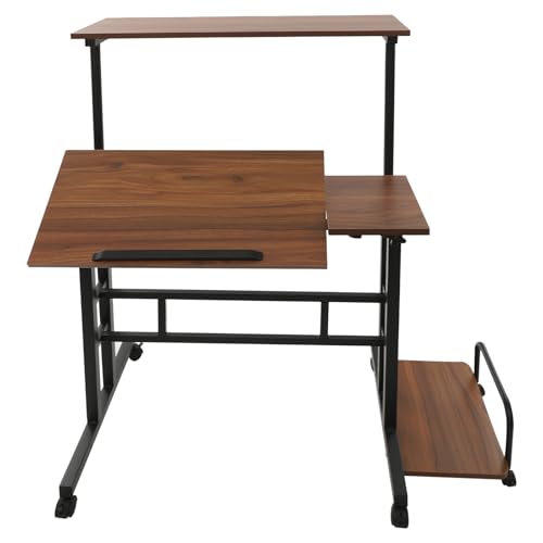 DJOAIUYF Stehpult Höhenverstellbarer Schreibtisch,Multi Functional Foldable Desk,Mobiler Computertisch mit 6 Rollen,Verstellbarer Computertisch,Neigbar Tischplatte,74 * 54 * 115cm (Walnu+WhiteT) von DJOAIUYF
