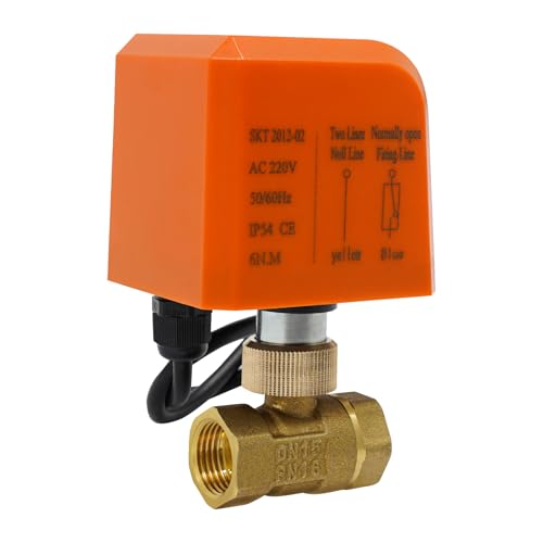 Motorkugelhahn Solid Motorkugelhahn Motorisierter 2-Wege, 2-Draht Aktuator Motorventil Motorized Ball Valve Kugelhahn Elektrisch Kugelventil (Normalerweise geöffnet(N/O) DN15 1/2'') von DJOAIUYF