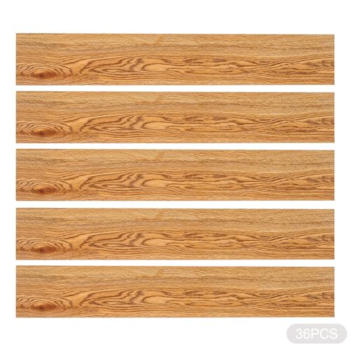 PVC-Bodenbelag Selbstklebend,36 Stück Selbstklebende Boden Aufkleber,Holzkorn Selbstklebende Bodenbeläge, für Küche Badezimmer Bodenplatte,91.44 * 15.24cm (Eichenfarbe) von DJOAIUYF