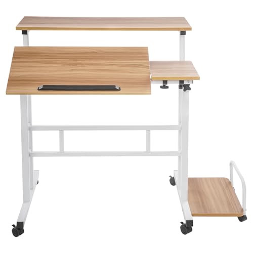 Stehpult Höhenverstellbarer Schreibtisch,Multi Functional Foldable Desk,Mobiler Computertisch mit 6 Rollen,Verstellbarer Computertisch,Neigbar Tischplatte,74*54*115cm (Light Walnut+White) von DJOAIUYF